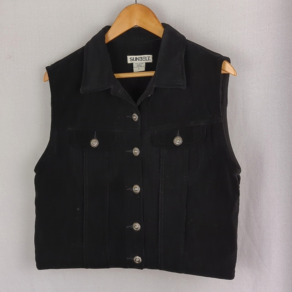 VINTAGE Women's Black Velvet Vest Size Large